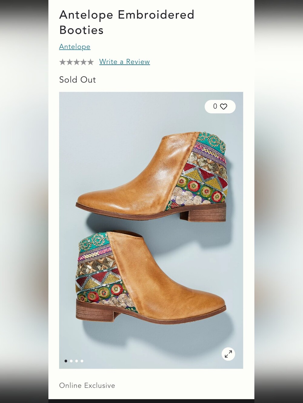 Antelope Tan Leather Ankle Booties with Embroidered Sequins Boho Country Unique
